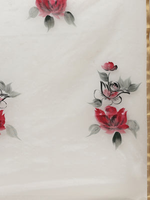White & Red Floral Hand Painted Organza Saree-Saree-Kalakari India-BHKPSA0128-Hand Painted, Organza, Sarees, Sustainable Fabrics, Traditional Weave-[Linen,Ethnic,wear,Fashionista,Handloom,Handicraft,Indigo,blockprint,block,print,Cotton,Chanderi,Blue, latest,classy,party,bollywood,trendy,summer,style,traditional,formal,elegant,unique,style,hand,block,print, dabu,booti,gift,present,glamorous,affordable,collectible,Sari,Saree,printed, holi, Diwali, birthday, anniversary, sustainable, organic, scarf