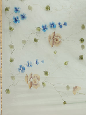 Sea Green & Blue Hand Painted Organza Saree-Saree-Kalakari India-BHKPSA0129-Hand Painted, Organza, Sarees, Sustainable Fabrics, Traditional Weave-[Linen,Ethnic,wear,Fashionista,Handloom,Handicraft,Indigo,blockprint,block,print,Cotton,Chanderi,Blue, latest,classy,party,bollywood,trendy,summer,style,traditional,formal,elegant,unique,style,hand,block,print, dabu,booti,gift,present,glamorous,affordable,collectible,Sari,Saree,printed, holi, Diwali, birthday, anniversary, sustainable, organic, scarf, 