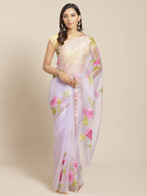 Purple and Green, Kalakari India Organza Purple Hand crafted saree with blouse BHKPSA0135-Saree-Kalakari India-BHKPSA0135-Geographical Indication, Hand Crafted, Hand Painted, Heritage Prints, Natural Dyes, Organza, Red, Sarees, Sustainable Fabrics, Woven, Yellow-[Linen,Ethnic,wear,Fashionista,Handloom,Handicraft,Indigo,blockprint,block,print,Cotton,Chanderi,Blue, latest,classy,party,bollywood,trendy,summer,style,traditional,formal,elegant,unique,style,hand,block,print, dabu,booti,gift,present,gl