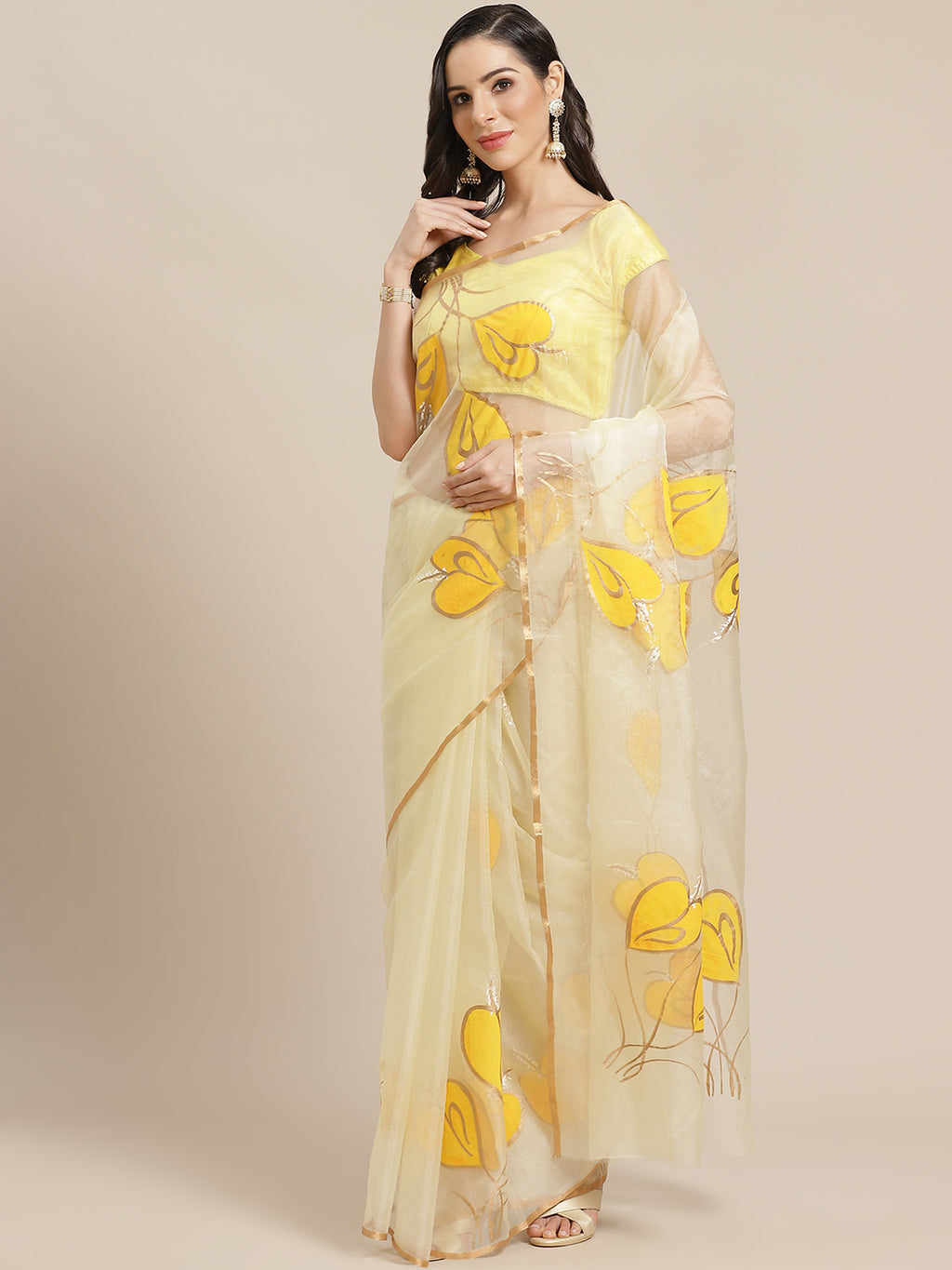 Yellow and Gold, Kalakari India Bagru Organza Solid Saree with Blouse BHKPSA0139-Saree-Kalakari India-BHKPSA0139-Geographical Indication, Hand Crafted, Hand Painted, Heritage Prints, Natural Dyes, Organza, Red, Sarees, Sustainable Fabrics, Woven, Yellow-[Linen,Ethnic,wear,Fashionista,Handloom,Handicraft,Indigo,blockprint,block,print,Cotton,Chanderi,Blue, latest,classy,party,bollywood,trendy,summer,style,traditional,formal,elegant,unique,style,hand,block,print, dabu,booti,gift,present,glamorous,a
