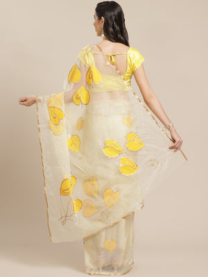 Yellow and Gold, Kalakari India Bagru Organza Solid Saree with Blouse BHKPSA0139-Saree-Kalakari India-BHKPSA0139-Geographical Indication, Hand Crafted, Hand Painted, Heritage Prints, Natural Dyes, Organza, Red, Sarees, Sustainable Fabrics, Woven, Yellow-[Linen,Ethnic,wear,Fashionista,Handloom,Handicraft,Indigo,blockprint,block,print,Cotton,Chanderi,Blue, latest,classy,party,bollywood,trendy,summer,style,traditional,formal,elegant,unique,style,hand,block,print, dabu,booti,gift,present,glamorous,a