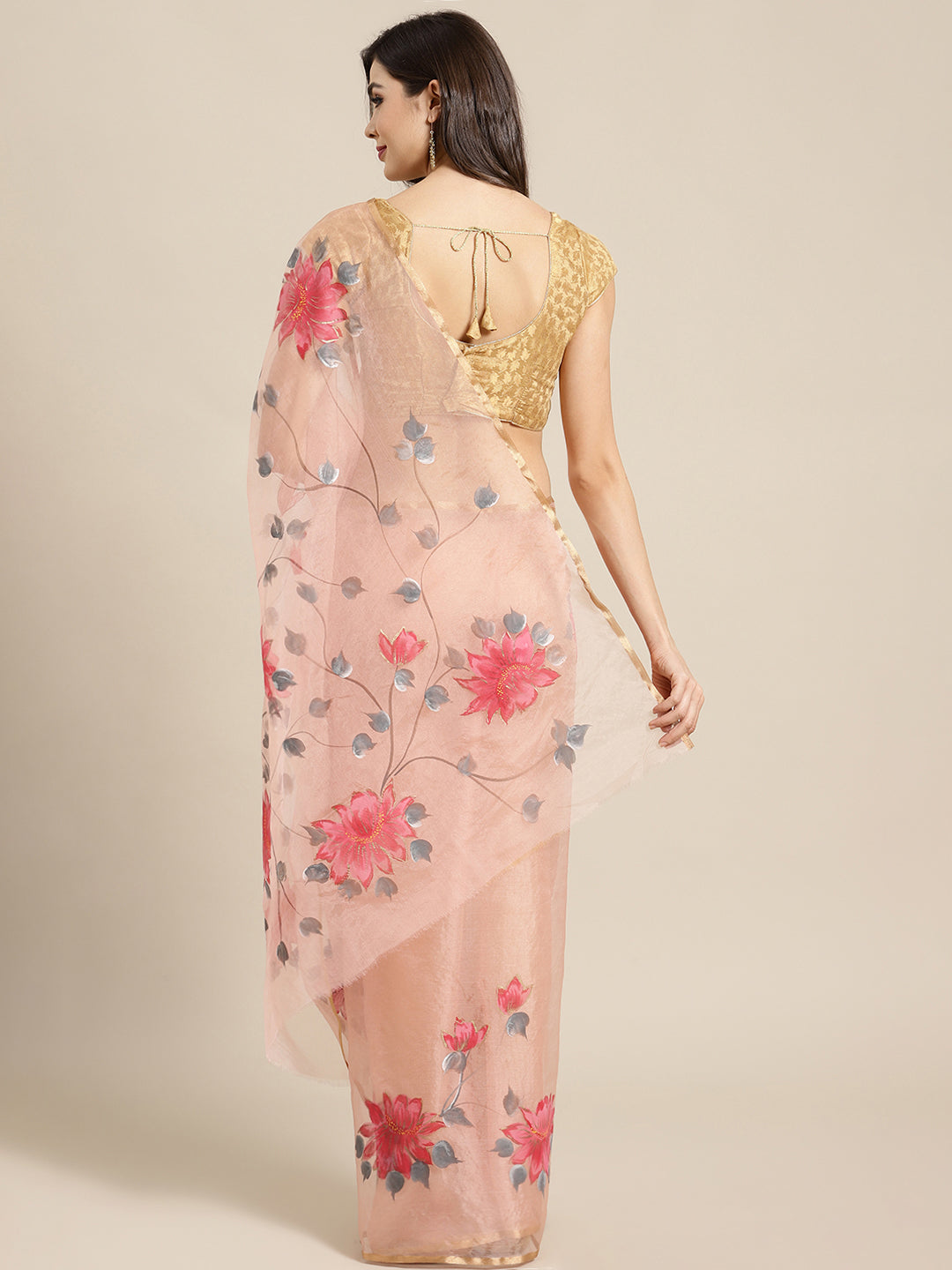 Pink and Grey, Kalakari India Bagru Organza Solid Saree with Blouse BHKPSA0141-Saree-Kalakari India-BHKPSA0141-Geographical Indication, Hand Crafted, Hand Painted, Heritage Prints, Natural Dyes, Organza, Red, Sarees, Sustainable Fabrics, Woven, Yellow-[Linen,Ethnic,wear,Fashionista,Handloom,Handicraft,Indigo,blockprint,block,print,Cotton,Chanderi,Blue, latest,classy,party,bollywood,trendy,summer,style,traditional,formal,elegant,unique,style,hand,block,print, dabu,booti,gift,present,glamorous,aff