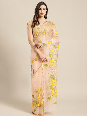 Peach and Green, Kalakari India Bagru Organza Solid Saree with Blouse BHKPSA0143-Saree-Kalakari India-BHKPSA0143-Geographical Indication, Hand Crafted, Hand Painted, Heritage Prints, Natural Dyes, Organza, Red, Sarees, Sustainable Fabrics, Woven, Yellow-[Linen,Ethnic,wear,Fashionista,Handloom,Handicraft,Indigo,blockprint,block,print,Cotton,Chanderi,Blue, latest,classy,party,bollywood,trendy,summer,style,traditional,formal,elegant,unique,style,hand,block,print, dabu,booti,gift,present,glamorous,a