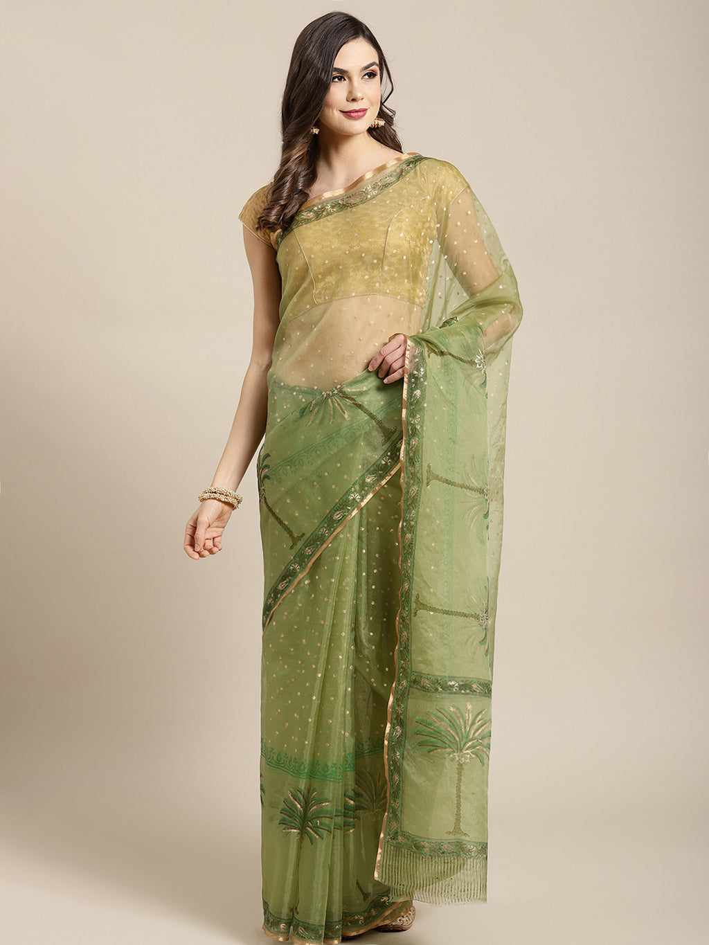 Green and , Kalakari India Organza Hand Block Print Saree with blouse BHKPSA0152-Saree-Kalakari India-BHKPSA0152-Geographical Indication, Hand Crafted, Hand Painted, Heritage Prints, Natural Dyes, Organza, Red, Sarees, Sustainable Fabrics, Woven, Yellow-[Linen,Ethnic,wear,Fashionista,Handloom,Handicraft,Indigo,blockprint,block,print,Cotton,Chanderi,Blue, latest,classy,party,bollywood,trendy,summer,style,traditional,formal,elegant,unique,style,hand,block,print, dabu,booti,gift,present,glamorous,a
