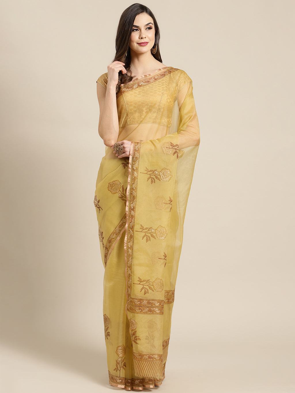 Cream and , Kalakari India Organza Hand Block Print Saree with blouse BHKPSA0154-Saree-Kalakari India-BHKPSA0154-Geographical Indication, Hand Crafted, Hand Painted, Heritage Prints, Natural Dyes, Organza, Red, Sarees, Sustainable Fabrics, Woven, Yellow-[Linen,Ethnic,wear,Fashionista,Handloom,Handicraft,Indigo,blockprint,block,print,Cotton,Chanderi,Blue, latest,classy,party,bollywood,trendy,summer,style,traditional,formal,elegant,unique,style,hand,block,print, dabu,booti,gift,present,glamorous,a