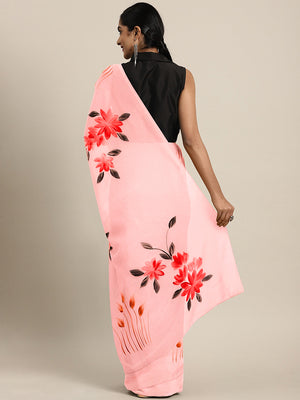 Kalakari India Organza Hand Painted Saree With Blouse BHKPSA0158-Saree-Kalakari India-BHKPSA0158-Bollywood, Fashion, Geographical Indication, Hand Crafted, Heritage Prints, Natural Dyes, Organza, Sarees, Sustainable Fabrics, Woven-[Linen,Ethnic,wear,Fashionista,Handloom,Handicraft,Indigo,blockprint,block,print,Cotton,Chanderi,Blue, latest,classy,party,bollywood,trendy,summer,style,traditional,formal,elegant,unique,style,hand,block,print, dabu,booti,gift,present,glamorous,affordable,collectible,S