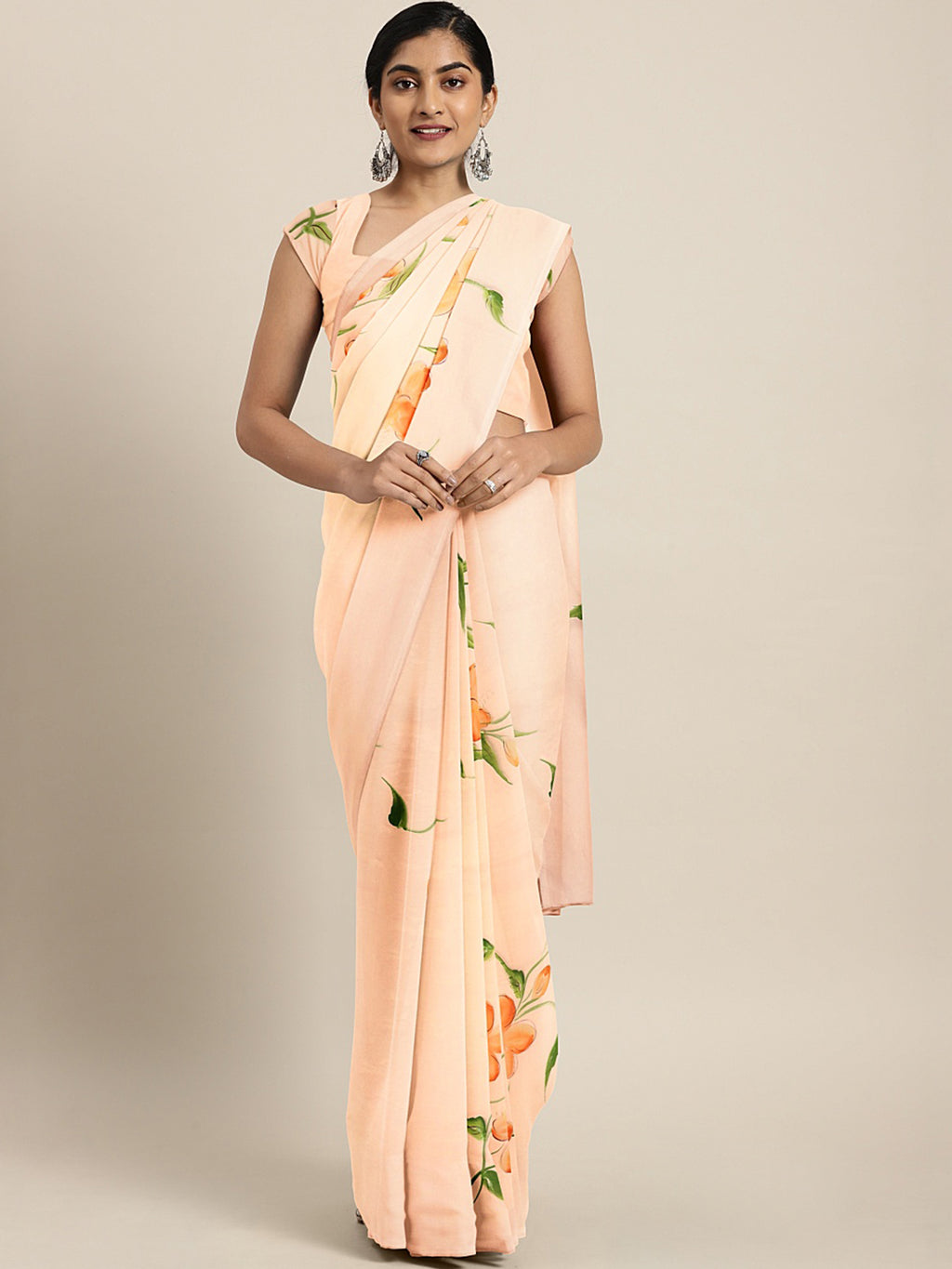 Kalakari India Organza Hand Painted Saree With Blouse BHKPSA0161-Saree-Kalakari India-BHKPSA0161-Bollywood, Fashion, Geographical Indication, Hand Crafted, Heritage Prints, Natural Dyes, Organza, Sarees, Sustainable Fabrics, Woven-[Linen,Ethnic,wear,Fashionista,Handloom,Handicraft,Indigo,blockprint,block,print,Cotton,Chanderi,Blue, latest,classy,party,bollywood,trendy,summer,style,traditional,formal,elegant,unique,style,hand,block,print, dabu,booti,gift,present,glamorous,affordable,collectible,S