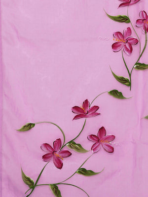 Kalakari India Organza Hand Painted Saree With Blouse BHKPSA0173-Saree-Kalakari India-BHKPSA0173-Bollywood, Fashion, Geographical Indication, Hand Crafted, Heritage Prints, Natural Dyes, Organza, Sarees, Sustainable Fabrics, Woven-[Linen,Ethnic,wear,Fashionista,Handloom,Handicraft,Indigo,blockprint,block,print,Cotton,Chanderi,Blue, latest,classy,party,bollywood,trendy,summer,style,traditional,formal,elegant,unique,style,hand,block,print, dabu,booti,gift,present,glamorous,affordable,collectible,S