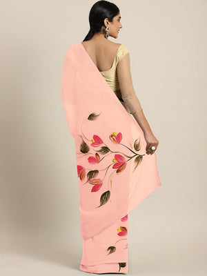 Kalakari India Organza Hand Painted Saree With Blouse BHKPSA0174-Saree-Kalakari India-BHKPSA0174-Bollywood, Fashion, Geographical Indication, Hand Crafted, Heritage Prints, Natural Dyes, Organza, Sarees, Sustainable Fabrics, Woven-[Linen,Ethnic,wear,Fashionista,Handloom,Handicraft,Indigo,blockprint,block,print,Cotton,Chanderi,Blue, latest,classy,party,bollywood,trendy,summer,style,traditional,formal,elegant,unique,style,hand,block,print, dabu,booti,gift,present,glamorous,affordable,collectible,S