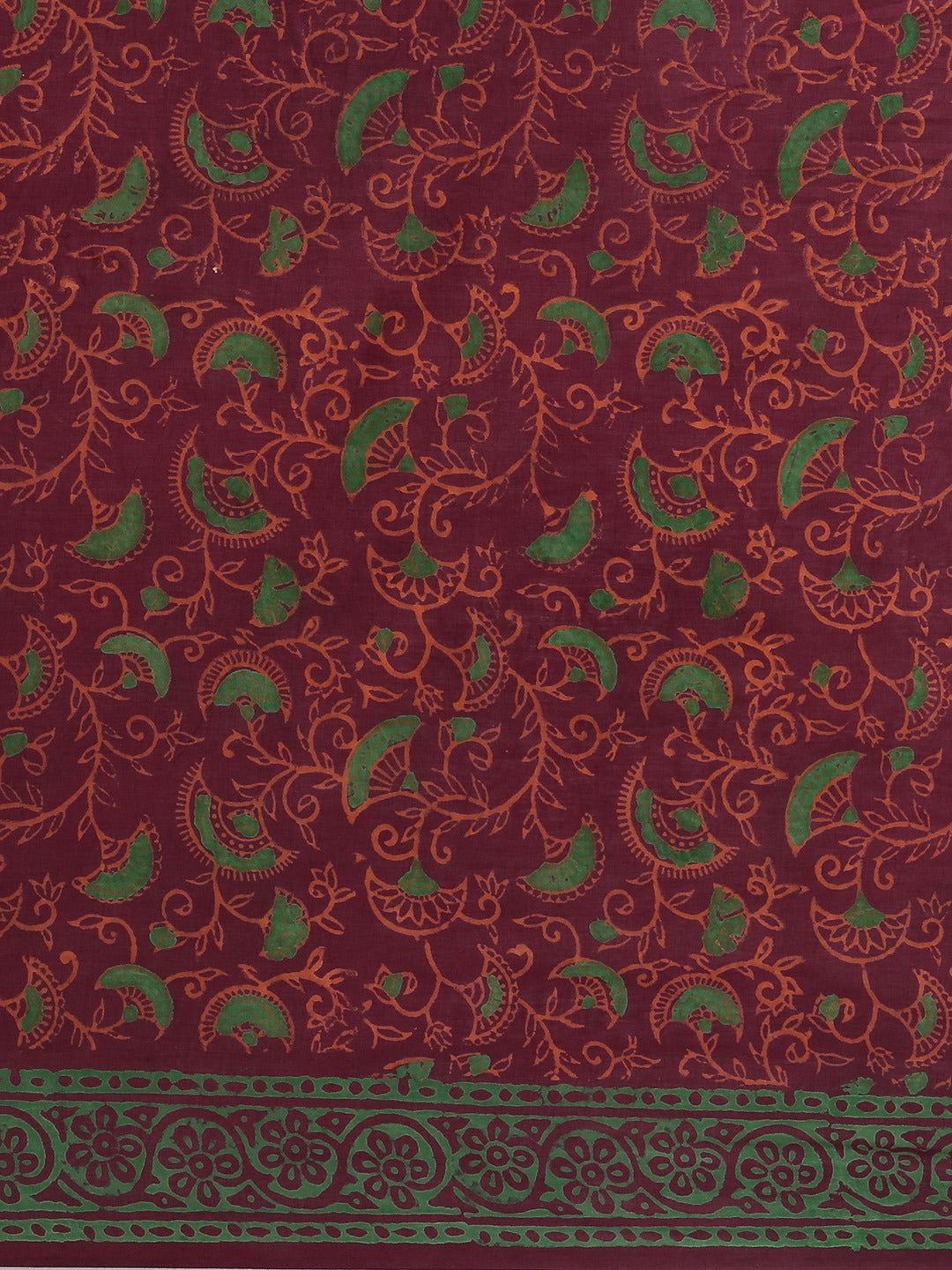 Burgundy & Orange Handblock Print Bagru Saree-Saree-Kalakari India-BHKPSA0105-Cotton, Geographical Indication, Hand Blocks, Hand Crafted, Heritage Prints, Sanganeri, Sarees, Sustainable Fabrics-[Linen,Ethnic,wear,Fashionista,Handloom,Handicraft,Indigo,blockprint,block,print,Cotton,Chanderi,Blue, latest,classy,party,bollywood,trendy,summer,style,traditional,formal,elegant,unique,style,hand,block,print, dabu,booti,gift,present,glamorous,affordable,collectible,Sari,Saree,printed, holi, Diwali, birt