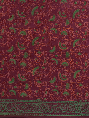 Burgundy & Orange Handblock Print Bagru Saree-Saree-Kalakari India-BHKPSA0105-Cotton, Geographical Indication, Hand Blocks, Hand Crafted, Heritage Prints, Sanganeri, Sarees, Sustainable Fabrics-[Linen,Ethnic,wear,Fashionista,Handloom,Handicraft,Indigo,blockprint,block,print,Cotton,Chanderi,Blue, latest,classy,party,bollywood,trendy,summer,style,traditional,formal,elegant,unique,style,hand,block,print, dabu,booti,gift,present,glamorous,affordable,collectible,Sari,Saree,printed, holi, Diwali, birt