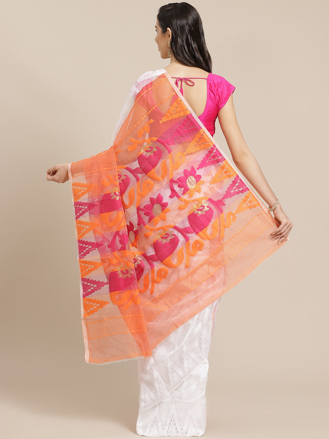 White and Maroon, Kalakari India Jamdani Silk Cotton Woven Design Saree without blouse CHBHSA0003-Saree-Kalakari India-CHBHSA0003-Bengal, Geographical Indication, Hand Crafted, Hand Painted, Heritage Prints, Jamdani, Natural Dyes, Red, Sarees, Silk Blended, Sustainable Fabrics, Woven, Yellow-[Linen,Ethnic,wear,Fashionista,Handloom,Handicraft,Indigo,blockprint,block,print,Cotton,Chanderi,Blue, latest,classy,party,bollywood,trendy,summer,style,traditional,formal,elegant,unique,style,hand,block,pri