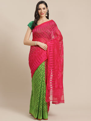 Magenta and Cream, Kalakari India Jamdani Silk Cotton Woven Design Saree without blouse CHBHSA0005-Saree-Kalakari India-CHBHSA0005-Bengal, Geographical Indication, Hand Crafted, Hand Painted, Heritage Prints, Jamdani, Natural Dyes, Red, Sarees, Silk Blended, Sustainable Fabrics, Woven, Yellow-[Linen,Ethnic,wear,Fashionista,Handloom,Handicraft,Indigo,blockprint,block,print,Cotton,Chanderi,Blue, latest,classy,party,bollywood,trendy,summer,style,traditional,formal,elegant,unique,style,hand,block,pr