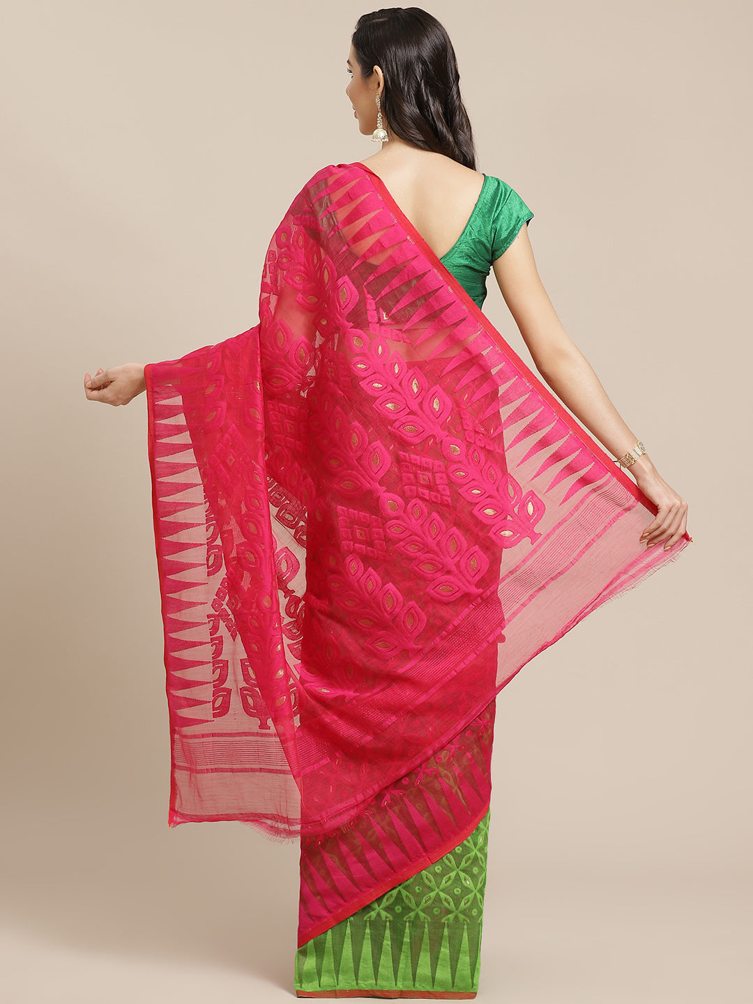 Magenta and Cream, Kalakari India Jamdani Silk Cotton Woven Design Saree without blouse CHBHSA0005-Saree-Kalakari India-CHBHSA0005-Bengal, Geographical Indication, Hand Crafted, Hand Painted, Heritage Prints, Jamdani, Natural Dyes, Red, Sarees, Silk Blended, Sustainable Fabrics, Woven, Yellow-[Linen,Ethnic,wear,Fashionista,Handloom,Handicraft,Indigo,blockprint,block,print,Cotton,Chanderi,Blue, latest,classy,party,bollywood,trendy,summer,style,traditional,formal,elegant,unique,style,hand,block,pr