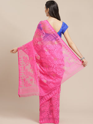 Pink and Magenta, Kalakari India Jamdani Silk Cotton Woven Design Saree without blouse CHBHSA0007-Saree-Kalakari India-CHBHSA0007-Bengal, Geographical Indication, Hand Crafted, Hand Painted, Heritage Prints, Jamdani, Natural Dyes, Red, Sarees, Silk Blended, Sustainable Fabrics, Woven, Yellow-[Linen,Ethnic,wear,Fashionista,Handloom,Handicraft,Indigo,blockprint,block,print,Cotton,Chanderi,Blue, latest,classy,party,bollywood,trendy,summer,style,traditional,formal,elegant,unique,style,hand,block,pri