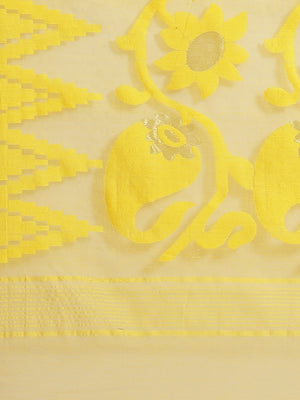 Yellow and Cream, Kalakari India Jamdani Silk Cotton Woven Design Saree without blouse CHBHSA0011-Saree-Kalakari India-CHBHSA0011-Bengal, Geographical Indication, Hand Crafted, Hand Painted, Heritage Prints, Jamdani, Natural Dyes, Red, Sarees, Silk Blended, Sustainable Fabrics, Woven, Yellow-[Linen,Ethnic,wear,Fashionista,Handloom,Handicraft,Indigo,blockprint,block,print,Cotton,Chanderi,Blue, latest,classy,party,bollywood,trendy,summer,style,traditional,formal,elegant,unique,style,hand,block,pri