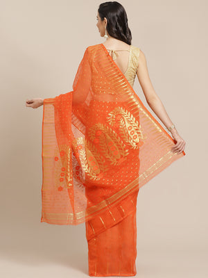 Orange and Gold, Kalakari India Jamdani Silk Cotton Woven Design Saree without blouse CHBHSA0016-Saree-Kalakari India-CHBHSA0016-Bengal, Geographical Indication, Hand Crafted, Hand Painted, Heritage Prints, Jamdani, Natural Dyes, Red, Sarees, Silk Blended, Sustainable Fabrics, Woven, Yellow-[Linen,Ethnic,wear,Fashionista,Handloom,Handicraft,Indigo,blockprint,block,print,Cotton,Chanderi,Blue, latest,classy,party,bollywood,trendy,summer,style,traditional,formal,elegant,unique,style,hand,block,prin