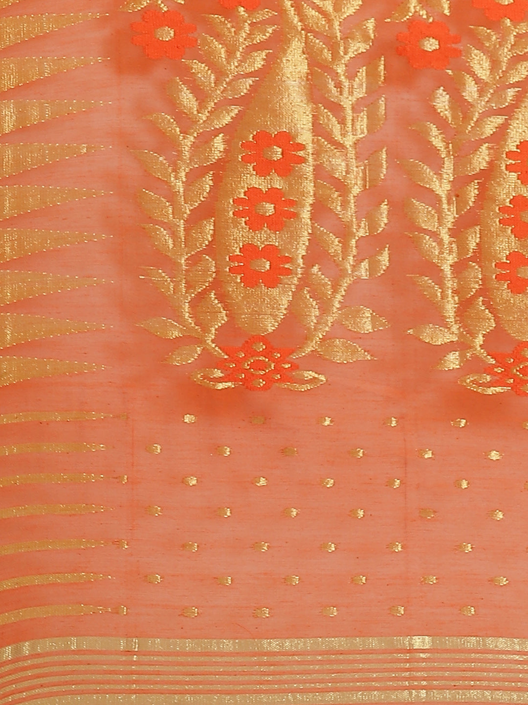 Orange and Gold, Kalakari India Jamdani Silk Cotton Woven Design Saree without blouse CHBHSA0016-Saree-Kalakari India-CHBHSA0016-Bengal, Geographical Indication, Hand Crafted, Hand Painted, Heritage Prints, Jamdani, Natural Dyes, Red, Sarees, Silk Blended, Sustainable Fabrics, Woven, Yellow-[Linen,Ethnic,wear,Fashionista,Handloom,Handicraft,Indigo,blockprint,block,print,Cotton,Chanderi,Blue, latest,classy,party,bollywood,trendy,summer,style,traditional,formal,elegant,unique,style,hand,block,prin