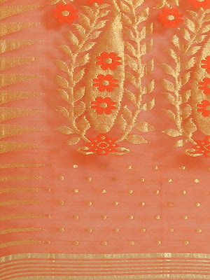 Orange and Gold, Kalakari India Jamdani Silk Cotton Woven Design Saree without blouse CHBHSA0016-Saree-Kalakari India-CHBHSA0016-Bengal, Geographical Indication, Hand Crafted, Hand Painted, Heritage Prints, Jamdani, Natural Dyes, Red, Sarees, Silk Blended, Sustainable Fabrics, Woven, Yellow-[Linen,Ethnic,wear,Fashionista,Handloom,Handicraft,Indigo,blockprint,block,print,Cotton,Chanderi,Blue, latest,classy,party,bollywood,trendy,summer,style,traditional,formal,elegant,unique,style,hand,block,prin