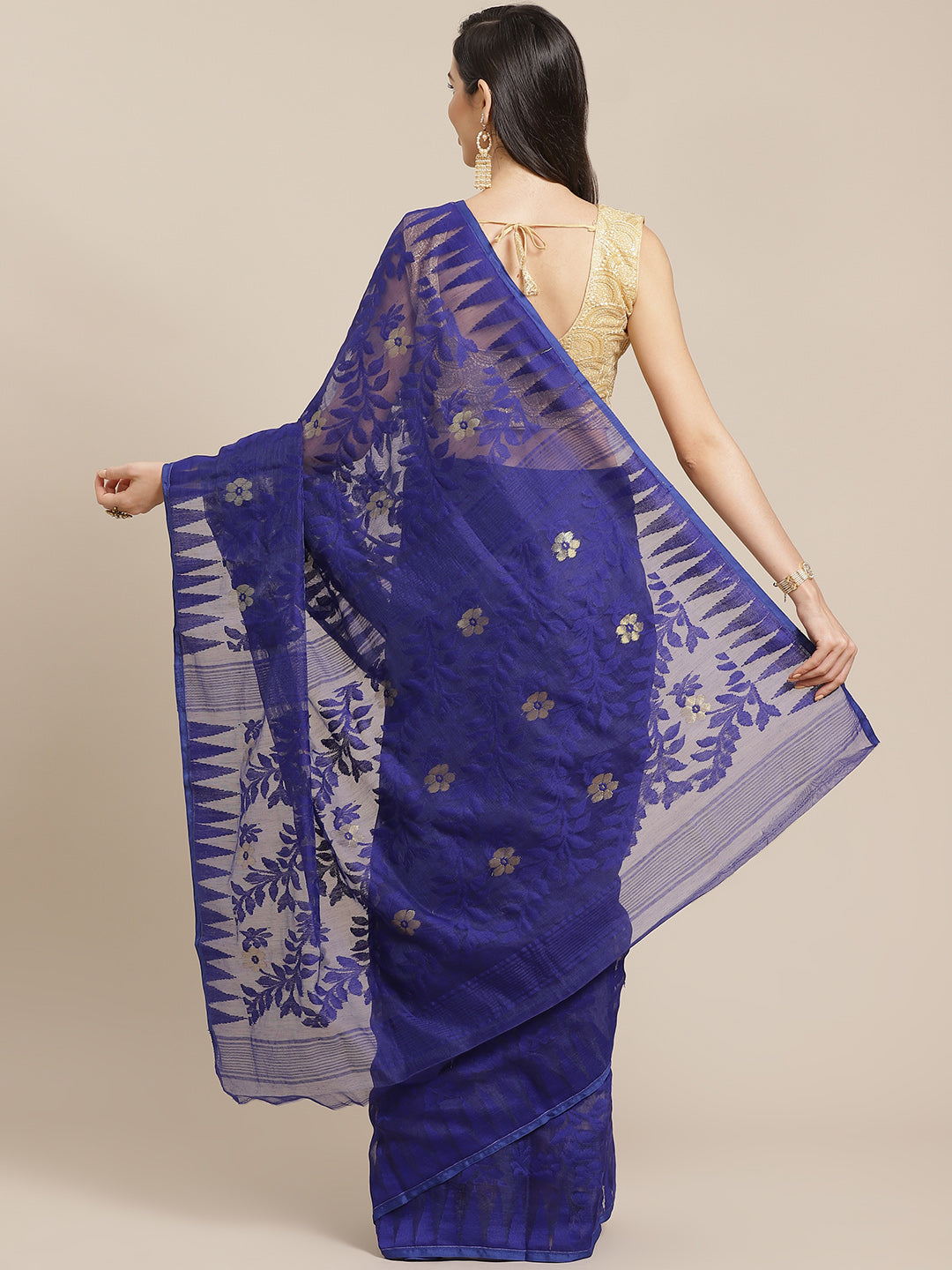 Blue and Tan, Kalakari India Jamdani Silk Cotton Woven Design Saree without blouse CHBHSA0018-Saree-Kalakari India-CHBHSA0018-Bengal, Geographical Indication, Hand Crafted, Hand Painted, Heritage Prints, Jamdani, Natural Dyes, Red, Sarees, Silk Blended, Sustainable Fabrics, Woven, Yellow-[Linen,Ethnic,wear,Fashionista,Handloom,Handicraft,Indigo,blockprint,block,print,Cotton,Chanderi,Blue, latest,classy,party,bollywood,trendy,summer,style,traditional,formal,elegant,unique,style,hand,block,print, 