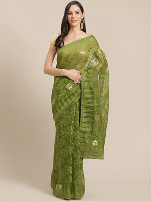 Green and Tan, Kalakari India Jamdani Silk Cotton Woven Design Saree without blouse CHBHSA0026-Saree-Kalakari India-CHBHSA0026-Bengal, Geographical Indication, Hand Crafted, Hand Painted, Heritage Prints, Jamdani, Natural Dyes, Red, Sarees, Silk Blended, Sustainable Fabrics, Woven, Yellow-[Linen,Ethnic,wear,Fashionista,Handloom,Handicraft,Indigo,blockprint,block,print,Cotton,Chanderi,Blue, latest,classy,party,bollywood,trendy,summer,style,traditional,formal,elegant,unique,style,hand,block,print,