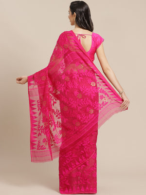 Pink and Gold, Kalakari India Jamdani Silk Cotton Woven Design Saree without blouse CHBHSA0027-Saree-Kalakari India-CHBHSA0027-Bengal, Geographical Indication, Hand Crafted, Hand Painted, Heritage Prints, Jamdani, Natural Dyes, Red, Sarees, Silk Blended, Sustainable Fabrics, Woven, Yellow-[Linen,Ethnic,wear,Fashionista,Handloom,Handicraft,Indigo,blockprint,block,print,Cotton,Chanderi,Blue, latest,classy,party,bollywood,trendy,summer,style,traditional,formal,elegant,unique,style,hand,block,print,