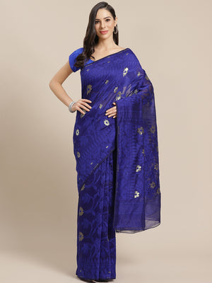 Blue and Gold, Kalakari India Jamdani Silk Cotton Woven Design Saree without blouse CHBHSA0032-Saree-Kalakari India-CHBHSA0032-Bengal, Geographical Indication, Hand Crafted, Hand Painted, Heritage Prints, Jamdani, Natural Dyes, Red, Sarees, Silk Blended, Sustainable Fabrics, Woven, Yellow-[Linen,Ethnic,wear,Fashionista,Handloom,Handicraft,Indigo,blockprint,block,print,Cotton,Chanderi,Blue, latest,classy,party,bollywood,trendy,summer,style,traditional,formal,elegant,unique,style,hand,block,print,