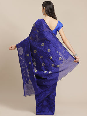 Blue and Gold, Kalakari India Jamdani Silk Cotton Woven Design Saree without blouse CHBHSA0032-Saree-Kalakari India-CHBHSA0032-Bengal, Geographical Indication, Hand Crafted, Hand Painted, Heritage Prints, Jamdani, Natural Dyes, Red, Sarees, Silk Blended, Sustainable Fabrics, Woven, Yellow-[Linen,Ethnic,wear,Fashionista,Handloom,Handicraft,Indigo,blockprint,block,print,Cotton,Chanderi,Blue, latest,classy,party,bollywood,trendy,summer,style,traditional,formal,elegant,unique,style,hand,block,print,