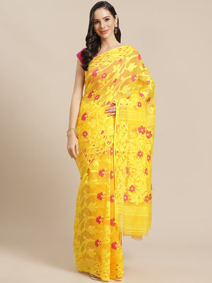 Yellow and Cream, Kalakari India Jamdani Silk Cotton Woven Design Saree without blouse CHBHSA0035-Saree-Kalakari India-CHBHSA0035-Bengal, Geographical Indication, Hand Crafted, Hand Painted, Heritage Prints, Jamdani, Natural Dyes, Red, Sarees, Silk Blended, Sustainable Fabrics, Woven, Yellow-[Linen,Ethnic,wear,Fashionista,Handloom,Handicraft,Indigo,blockprint,block,print,Cotton,Chanderi,Blue, latest,classy,party,bollywood,trendy,summer,style,traditional,formal,elegant,unique,style,hand,block,pri
