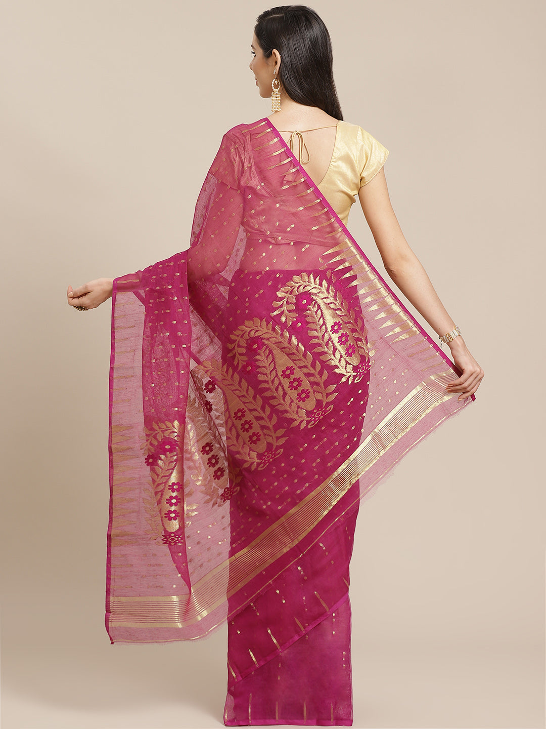 Purple and Gold, Kalakari India Jamdani Silk Cotton Woven Design Saree without blouse CHBHSA0039-Saree-Kalakari India-CHBHSA0039-Bengal, Geographical Indication, Hand Crafted, Hand Painted, Heritage Prints, Jamdani, Natural Dyes, Red, Sarees, Silk Blended, Sustainable Fabrics, Woven, Yellow-[Linen,Ethnic,wear,Fashionista,Handloom,Handicraft,Indigo,blockprint,block,print,Cotton,Chanderi,Blue, latest,classy,party,bollywood,trendy,summer,style,traditional,formal,elegant,unique,style,hand,block,prin