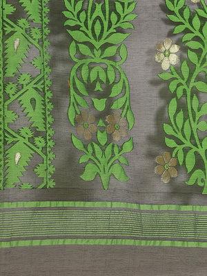 Black and Green, Kalakari India Jamdani Silk Cotton Woven Design Saree without blouse CHBHSA0040-Saree-Kalakari India-CHBHSA0040-Bengal, Geographical Indication, Hand Crafted, Hand Painted, Heritage Prints, Jamdani, Natural Dyes, Red, Sarees, Silk Blended, Sustainable Fabrics, Woven, Yellow-[Linen,Ethnic,wear,Fashionista,Handloom,Handicraft,Indigo,blockprint,block,print,Cotton,Chanderi,Blue, latest,classy,party,bollywood,trendy,summer,style,traditional,formal,elegant,unique,style,hand,block,prin