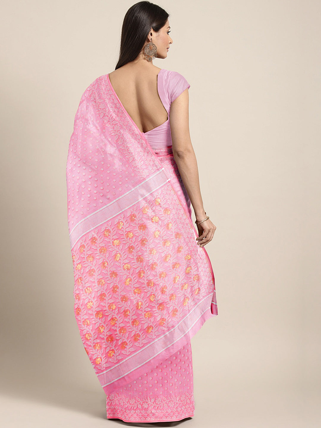 Pink Jamdani Woven Design Saree Without Blouse Piece CHBHSA0048 CHBHSA0048-Saree-Kalakari India-CHBHSA0048-Geographical Indication, Hand Crafted, Heritage Prints, Jamdani, Natural Dyes, Nayantara, Sarees, Silk Cotton, Sustainable Fabrics, West Bengal, Woven-[Linen,Ethnic,wear,Fashionista,Handloom,Handicraft,Indigo,blockprint,block,print,Cotton,Chanderi,Blue, latest,classy,party,bollywood,trendy,summer,style,traditional,formal,elegant,unique,style,hand,block,print, dabu,booti,gift,present,glamoro