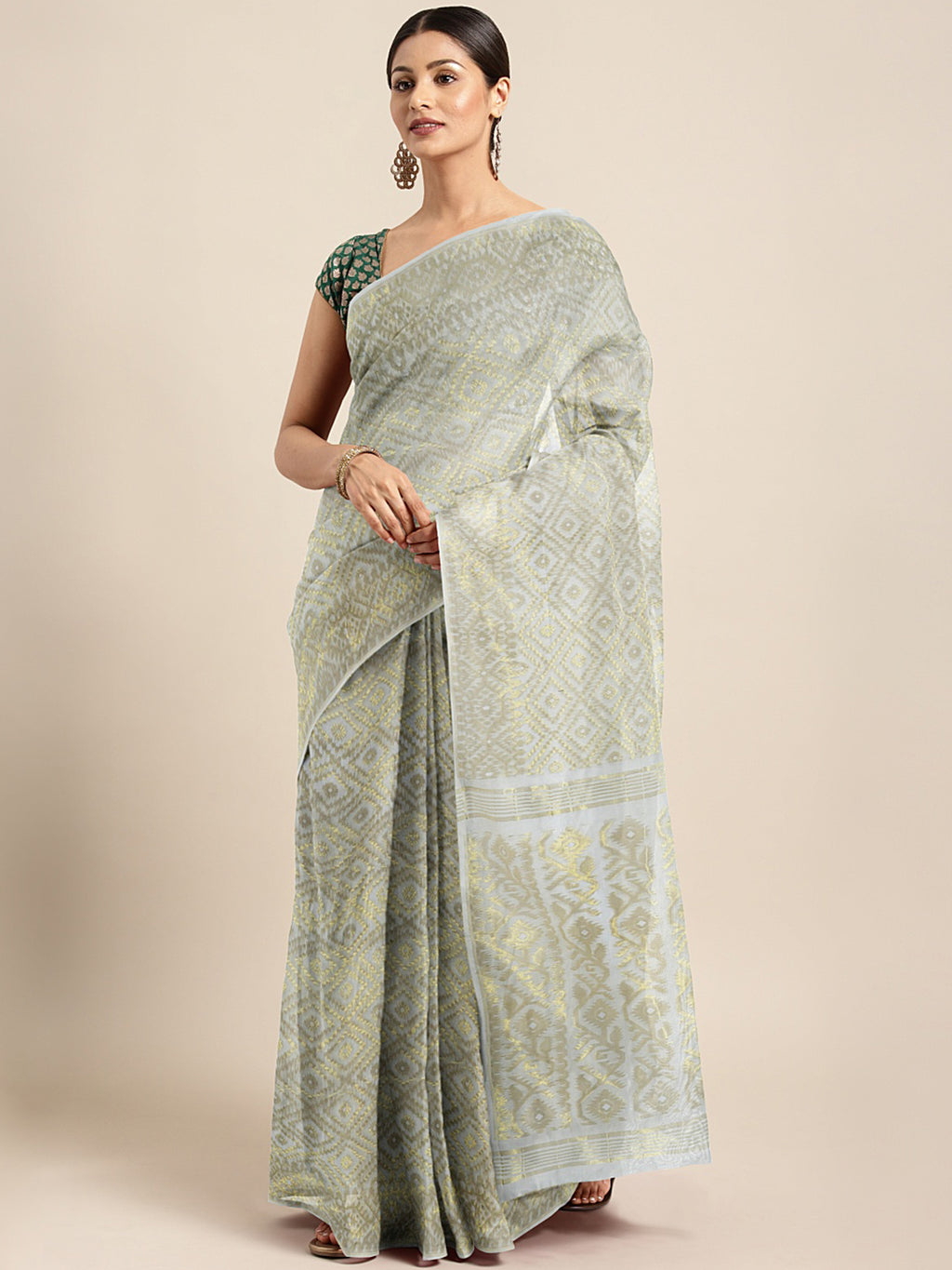 Gold Jamdani Woven Design Saree Without Blouse Piece CHBHSA0050 CHBHSA0050-Saree-Kalakari India-CHBHSA0050-Geographical Indication, Hand Crafted, Heritage Prints, Jamdani, Natural Dyes, Sarees, Silk Cotton, Sustainable Fabrics, West Bengal, Woven, Zari-[Linen,Ethnic,wear,Fashionista,Handloom,Handicraft,Indigo,blockprint,block,print,Cotton,Chanderi,Blue, latest,classy,party,bollywood,trendy,summer,style,traditional,formal,elegant,unique,style,hand,block,print, dabu,booti,gift,present,glamorous,af