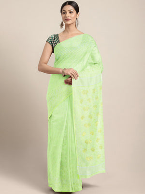 Green Jamdani Woven Design Saree Without Blouse Piece CHBHSA0055 CHBHSA0055-Saree-Kalakari India-CHBHSA0055-Geographical Indication, Hand Crafted, Heritage Prints, Jamdani, Natural Dyes, Nayantara, Sarees, Silk Cotton, Sustainable Fabrics, West Bengal, Woven-[Linen,Ethnic,wear,Fashionista,Handloom,Handicraft,Indigo,blockprint,block,print,Cotton,Chanderi,Blue, latest,classy,party,bollywood,trendy,summer,style,traditional,formal,elegant,unique,style,hand,block,print, dabu,booti,gift,present,glamor