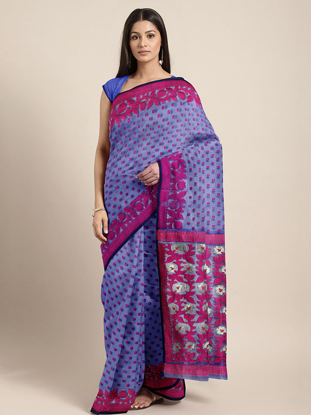 Purple Jamdani Woven Design Saree Without Blouse Piece CHBHSA0057 CHBHSA0057-Saree-Kalakari India-CHBHSA0057-Geographical Indication, Hand Crafted, Heritage Prints, Jamdani, Natural Dyes, Nayantara, Sarees, Silk Cotton, Sustainable Fabrics, West Bengal, Woven-[Linen,Ethnic,wear,Fashionista,Handloom,Handicraft,Indigo,blockprint,block,print,Cotton,Chanderi,Blue, latest,classy,party,bollywood,trendy,summer,style,traditional,formal,elegant,unique,style,hand,block,print, dabu,booti,gift,present,glamo