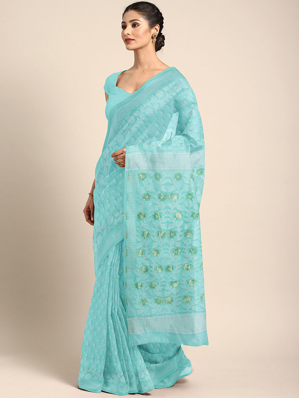 Sea Green Jamdani Woven Design Saree Without Blouse Piece CHBHSA0059 CHBHSA0059-Saree-Kalakari India-CHBHSA0059-Geographical Indication, Hand Crafted, Heritage Prints, Jamdani, Natural Dyes, Nayantara, Sarees, Silk Cotton, Sustainable Fabrics, West Bengal, Woven-[Linen,Ethnic,wear,Fashionista,Handloom,Handicraft,Indigo,blockprint,block,print,Cotton,Chanderi,Blue, latest,classy,party,bollywood,trendy,summer,style,traditional,formal,elegant,unique,style,hand,block,print, dabu,booti,gift,present,gl