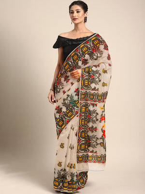 Peach Jamdani Woven Design Saree Without Blouse Piece DUTASA004 DUTASA004-Saree-Kalakari India-DUTASA004-Geographical Indication, Hand Crafted, Heritage Prints, Jamdani, Natural Dyes, Sarees, Silk Cotton, Sustainable Fabrics, West Bengal, Woven-[Linen,Ethnic,wear,Fashionista,Handloom,Handicraft,Indigo,blockprint,block,print,Cotton,Chanderi,Blue, latest,classy,party,bollywood,trendy,summer,style,traditional,formal,elegant,unique,style,hand,block,print, dabu,booti,gift,present,glamorous,affordable