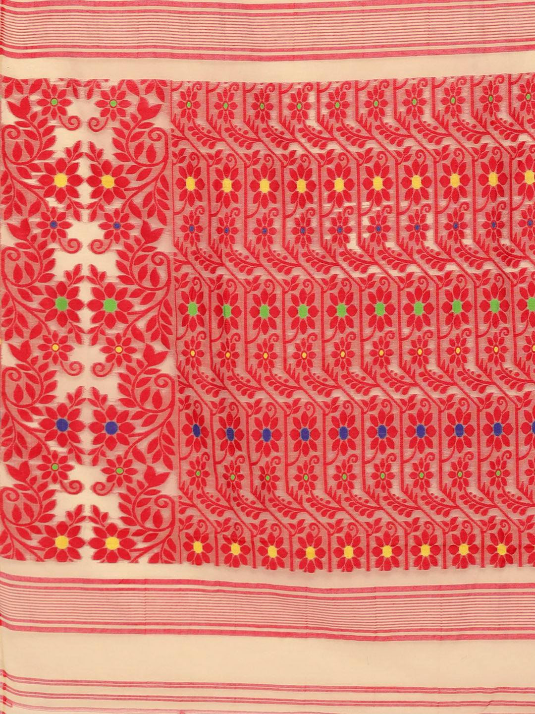 Cream Jamdani Woven Design Saree Without Blouse Piece DUTASA011 DUTASA011-Saree-Kalakari India-DUTASA011-Geographical Indication, Hand Crafted, Heritage Prints, Jamdani, Natural Dyes, Sarees, Silk Cotton, Sustainable Fabrics, West Bengal, Woven-[Linen,Ethnic,wear,Fashionista,Handloom,Handicraft,Indigo,blockprint,block,print,Cotton,Chanderi,Blue, latest,classy,party,bollywood,trendy,summer,style,traditional,formal,elegant,unique,style,hand,block,print, dabu,booti,gift,present,glamorous,affordable