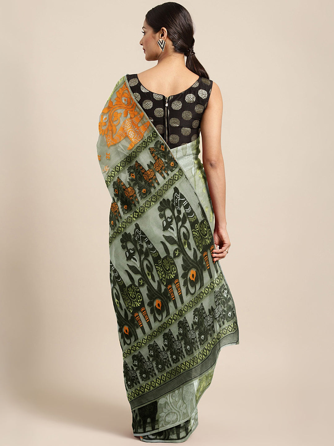 Green Jamdani Woven Design Saree Without Blouse Piece DUTASA015 DUTASA015-Saree-Kalakari India-DUTASA015-Geographical Indication, Hand Crafted, Heritage Prints, Jamdani, Natural Dyes, Sarees, Silk Cotton, Sustainable Fabrics, West Bengal, Woven-[Linen,Ethnic,wear,Fashionista,Handloom,Handicraft,Indigo,blockprint,block,print,Cotton,Chanderi,Blue, latest,classy,party,bollywood,trendy,summer,style,traditional,formal,elegant,unique,style,hand,block,print, dabu,booti,gift,present,glamorous,affordable