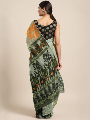Green Jamdani Woven Design Saree Without Blouse Piece DUTASA015 DUTASA015-Saree-Kalakari India-DUTASA015-Geographical Indication, Hand Crafted, Heritage Prints, Jamdani, Natural Dyes, Sarees, Silk Cotton, Sustainable Fabrics, West Bengal, Woven-[Linen,Ethnic,wear,Fashionista,Handloom,Handicraft,Indigo,blockprint,block,print,Cotton,Chanderi,Blue, latest,classy,party,bollywood,trendy,summer,style,traditional,formal,elegant,unique,style,hand,block,print, dabu,booti,gift,present,glamorous,affordable