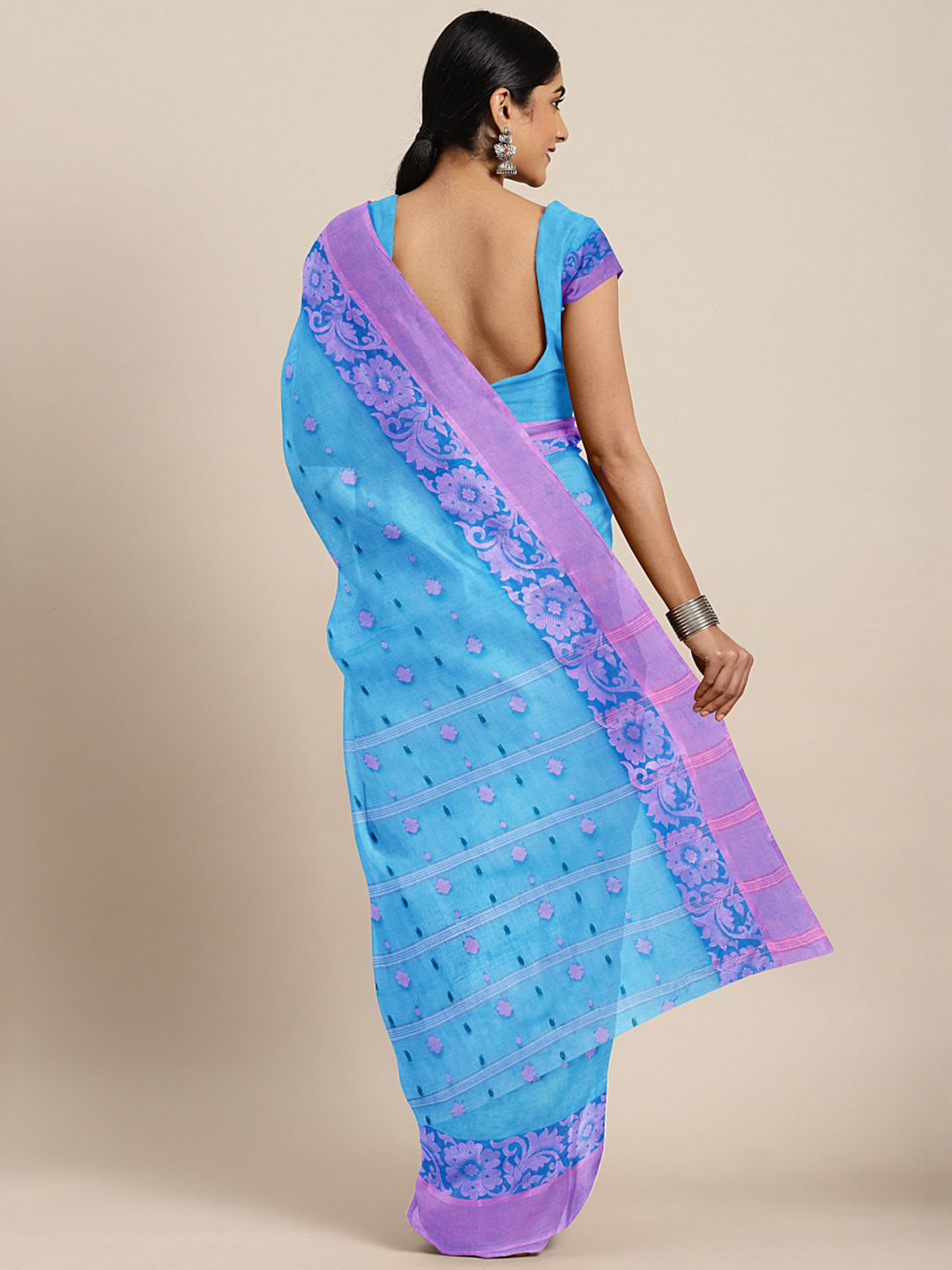 Blue Tant Woven Design Saree Without Blouse Piece DUTASA017 DUTASA017-Saree-Kalakari India-DUTASA017-Geographical Indication, Hand Crafted, Heritage Prints, Natural Dyes, Sarees, Silk Cotton, Sustainable Fabrics, Taant, Tant, West Bengal, Woven-[Linen,Ethnic,wear,Fashionista,Handloom,Handicraft,Indigo,blockprint,block,print,Cotton,Chanderi,Blue, latest,classy,party,bollywood,trendy,summer,style,traditional,formal,elegant,unique,style,hand,block,print, dabu,booti,gift,present,glamorous,affordable