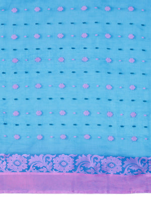 Blue Tant Woven Design Saree Without Blouse Piece DUTASA017 DUTASA017-Saree-Kalakari India-DUTASA017-Geographical Indication, Hand Crafted, Heritage Prints, Natural Dyes, Sarees, Silk Cotton, Sustainable Fabrics, Taant, Tant, West Bengal, Woven-[Linen,Ethnic,wear,Fashionista,Handloom,Handicraft,Indigo,blockprint,block,print,Cotton,Chanderi,Blue, latest,classy,party,bollywood,trendy,summer,style,traditional,formal,elegant,unique,style,hand,block,print, dabu,booti,gift,present,glamorous,affordable