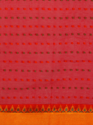 Red Tant Woven Design Saree Without Blouse Piece DUTASA021 DUTASA021-Saree-Kalakari India-DUTASA021-Geographical Indication, Hand Crafted, Heritage Prints, Natural Dyes, Sarees, Silk Cotton, Sustainable Fabrics, Taant, Tant, West Bengal, Woven-[Linen,Ethnic,wear,Fashionista,Handloom,Handicraft,Indigo,blockprint,block,print,Cotton,Chanderi,Blue, latest,classy,party,bollywood,trendy,summer,style,traditional,formal,elegant,unique,style,hand,block,print, dabu,booti,gift,present,glamorous,affordable,