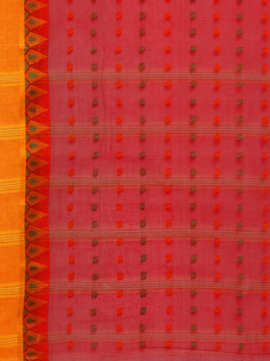 Red Tant Woven Design Saree Without Blouse Piece DUTASA021 DUTASA021-Saree-Kalakari India-DUTASA021-Geographical Indication, Hand Crafted, Heritage Prints, Natural Dyes, Sarees, Silk Cotton, Sustainable Fabrics, Taant, Tant, West Bengal, Woven-[Linen,Ethnic,wear,Fashionista,Handloom,Handicraft,Indigo,blockprint,block,print,Cotton,Chanderi,Blue, latest,classy,party,bollywood,trendy,summer,style,traditional,formal,elegant,unique,style,hand,block,print, dabu,booti,gift,present,glamorous,affordable,