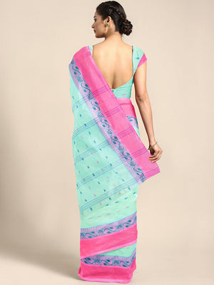 Blue Tant Woven Design Saree Without Blouse Piece DUTASA022 DUTASA022-Saree-Kalakari India-DUTASA022-Geographical Indication, Hand Crafted, Heritage Prints, Natural Dyes, Sarees, Silk Cotton, Sustainable Fabrics, Taant, Tant, West Bengal, Woven-[Linen,Ethnic,wear,Fashionista,Handloom,Handicraft,Indigo,blockprint,block,print,Cotton,Chanderi,Blue, latest,classy,party,bollywood,trendy,summer,style,traditional,formal,elegant,unique,style,hand,block,print, dabu,booti,gift,present,glamorous,affordable