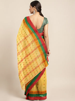 Yellow Tant Woven Design Saree Without Blouse Piece DUTASA024 DUTASA024-Saree-Kalakari India-DUTASA024-Geographical Indication, Hand Crafted, Heritage Prints, Natural Dyes, Sarees, Silk Cotton, Sustainable Fabrics, Taant, Tant, West Bengal, Woven-[Linen,Ethnic,wear,Fashionista,Handloom,Handicraft,Indigo,blockprint,block,print,Cotton,Chanderi,Blue, latest,classy,party,bollywood,trendy,summer,style,traditional,formal,elegant,unique,style,hand,block,print, dabu,booti,gift,present,glamorous,affordab