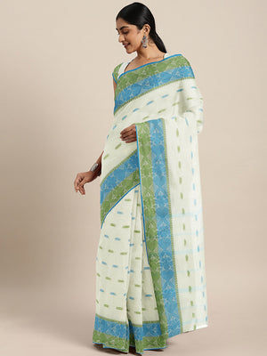 Off White Tant Woven Design Saree Without Blouse Piece DUTASA025 DUTASA025-Saree-Kalakari India-DUTASA025-Geographical Indication, Hand Crafted, Heritage Prints, Natural Dyes, Sarees, Silk Cotton, Sustainable Fabrics, Taant, Tant, West Bengal, Woven-[Linen,Ethnic,wear,Fashionista,Handloom,Handicraft,Indigo,blockprint,block,print,Cotton,Chanderi,Blue, latest,classy,party,bollywood,trendy,summer,style,traditional,formal,elegant,unique,style,hand,block,print, dabu,booti,gift,present,glamorous,affor