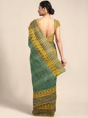 Green Tant Woven Design Saree Without Blouse Piece DUTASA028 DUTASA028-Saree-Kalakari India-DUTASA028-Geographical Indication, Hand Crafted, Heritage Prints, Natural Dyes, Sarees, Silk Cotton, Sustainable Fabrics, Taant, Tant, West Bengal, Woven-[Linen,Ethnic,wear,Fashionista,Handloom,Handicraft,Indigo,blockprint,block,print,Cotton,Chanderi,Blue, latest,classy,party,bollywood,trendy,summer,style,traditional,formal,elegant,unique,style,hand,block,print, dabu,booti,gift,present,glamorous,affordabl