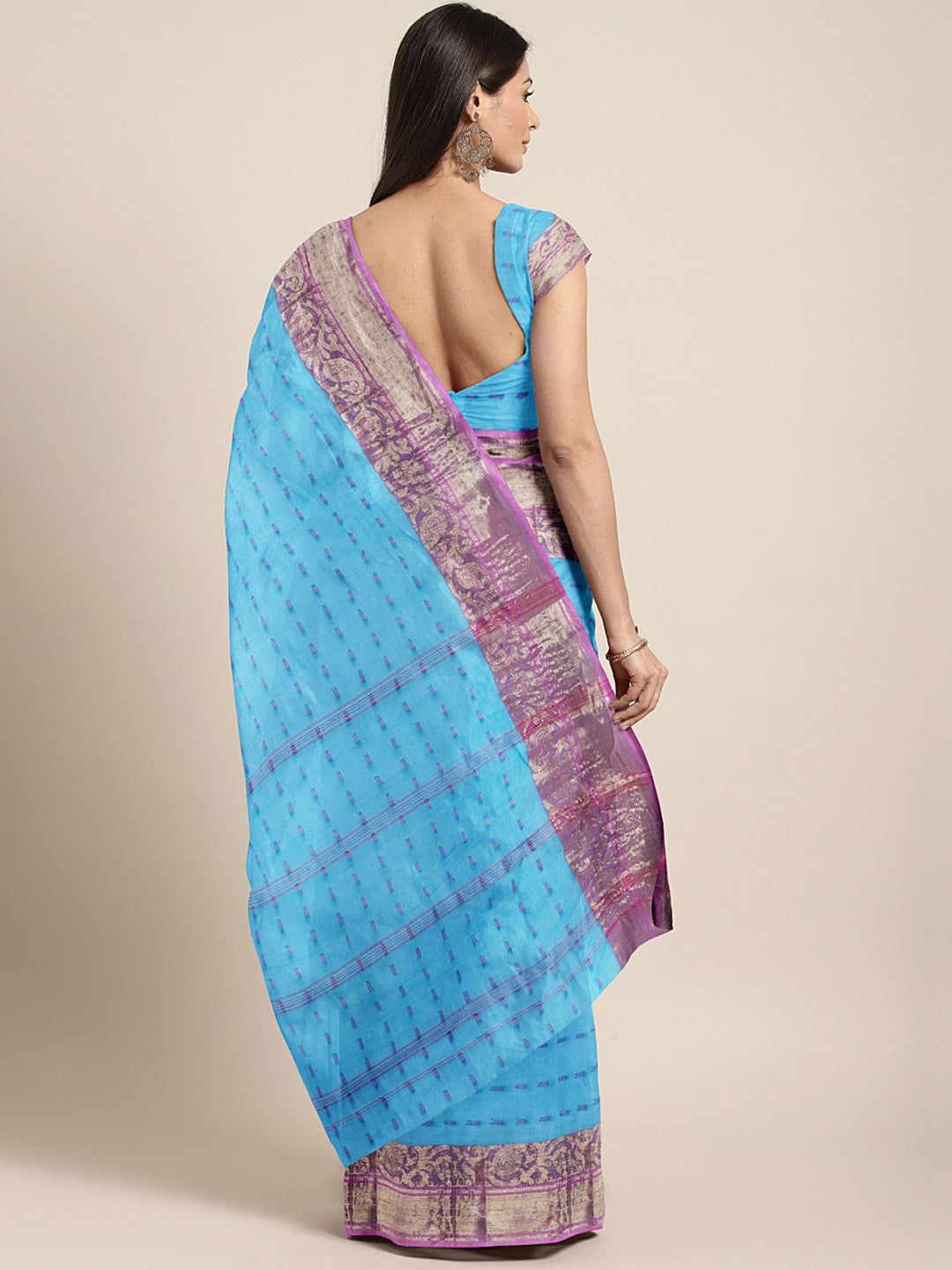 Blue Tant Woven Design Saree Without Blouse Piece DUTASA031 DUTASA031-Saree-Kalakari India-DUTASA031-Geographical Indication, Hand Crafted, Heritage Prints, Natural Dyes, Sarees, Silk Cotton, Sustainable Fabrics, Taant, Tant, West Bengal, Woven-[Linen,Ethnic,wear,Fashionista,Handloom,Handicraft,Indigo,blockprint,block,print,Cotton,Chanderi,Blue, latest,classy,party,bollywood,trendy,summer,style,traditional,formal,elegant,unique,style,hand,block,print, dabu,booti,gift,present,glamorous,affordable