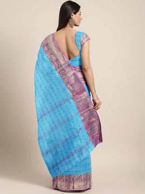 Blue Tant Woven Design Saree Without Blouse Piece DUTASA031 DUTASA031-Saree-Kalakari India-DUTASA031-Geographical Indication, Hand Crafted, Heritage Prints, Natural Dyes, Sarees, Silk Cotton, Sustainable Fabrics, Taant, Tant, West Bengal, Woven-[Linen,Ethnic,wear,Fashionista,Handloom,Handicraft,Indigo,blockprint,block,print,Cotton,Chanderi,Blue, latest,classy,party,bollywood,trendy,summer,style,traditional,formal,elegant,unique,style,hand,block,print, dabu,booti,gift,present,glamorous,affordable